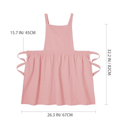 Cute Cotton Pinafore Aprons for Women with Pockets for Kitchen (Pink)