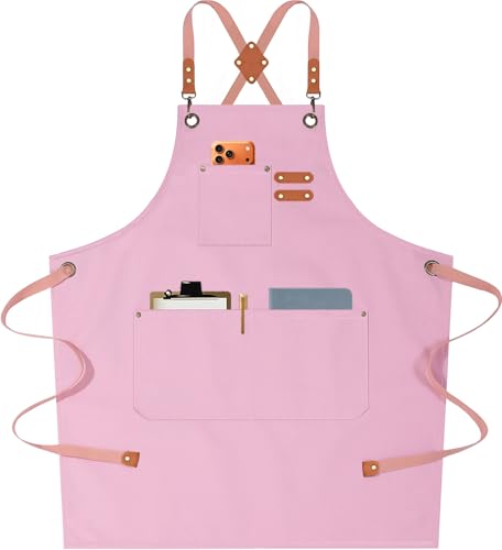 Chef Aprons for Men Women with Oversized Pockets (Light Pink)