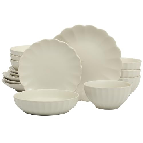 Malibu Shore 16 Piece Scalloped Edge Stoneware Matte Reactive Glaze (Cream White (Malibu Shore) / Service for 4 (16pcs))