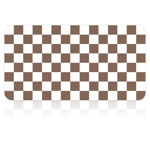 Checkered Dish Mat for Kitchen Coffee Station (Coffee Brown / 17" x 32")