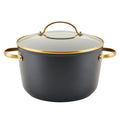 Forged Induction Ceramic Nonstick Cookware Stockpot with Lid (Black and Gold / 6 Quarts)