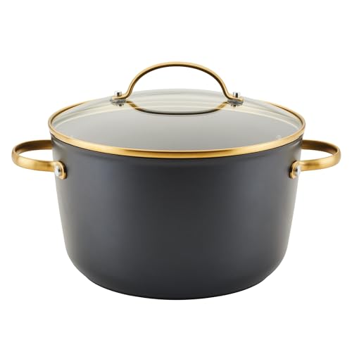 Forged Induction Ceramic Nonstick Cookware Stockpot with Lid (Black and Gold / 6 Quarts)