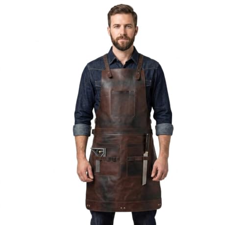 Full Grain Leather & Canvas Apron (Brown-005)