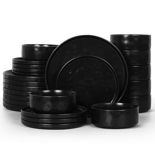 24 Pieces Stoneware Dinnerware Set for 8 (24-Piece / Obsidian Black)