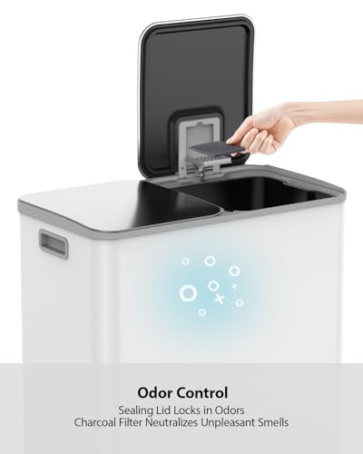 Dual Trash and Recycling Bins for Kitchen (White / 2 x 11 Gallon)