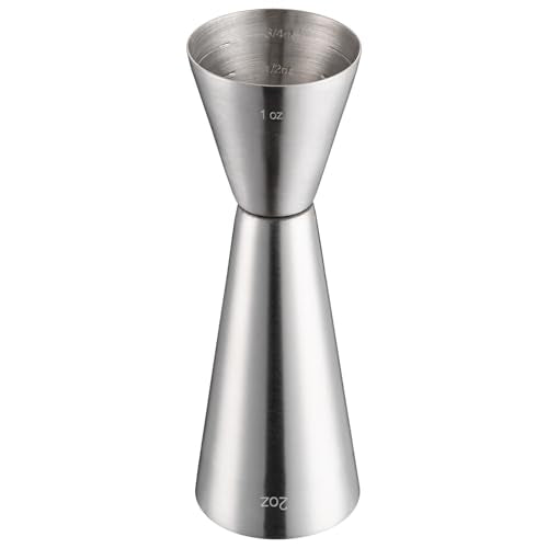 Double Cocktail Jigger for Bartending (Flat Edge-1oz/2oz-1PC / Frosted Silver)