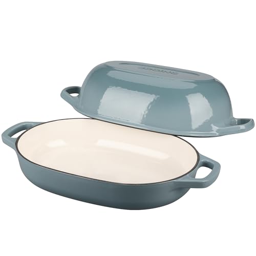Enameled Cast Iron Oval Dutch Oven Pot with Lid (Seasalt / 7 Quart)