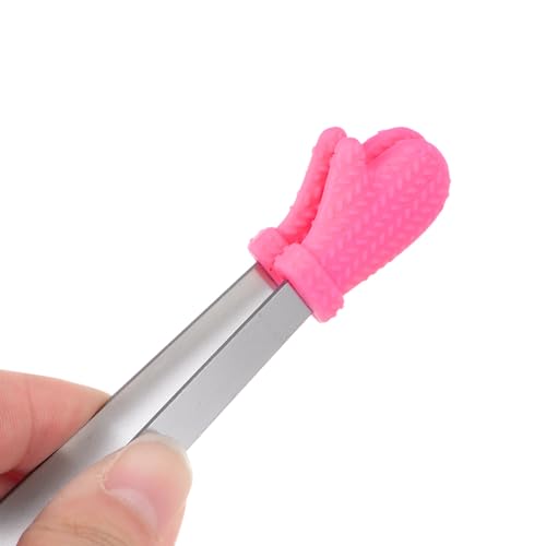 Mini Food Tongs 5.5" Gloves Shape Stainless Steel with Silicon Tips Small Cooking Tongs Kitchen Food Tongs Serving Tongs for Cooking Grilling BBQ Barbecue Kitchen (RoseRed)