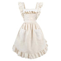Womens Vintage Pioneer Maid Apron Lace Ruffle Apron with Pockets M (Medium / Beige)