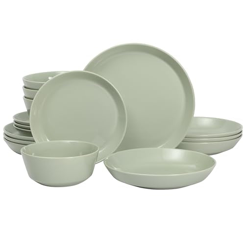 Summer Shades 16 Piece Plates and Bowls Dishes Service for 4 Porcelain Dinnerware Set (Green (Summer Shades) / Service for 4 (16pcs))
