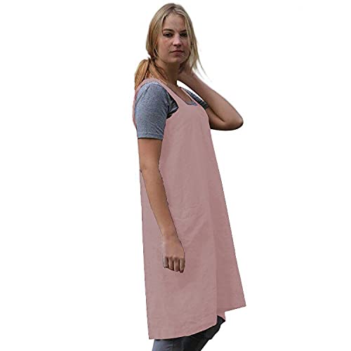 Women's Cross Back Pinafore Apron with Large Pockets Home Kitchen (Medium / Pink)