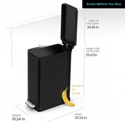 12 Gallon Kitchen Trash Can with Slim Fit Design (Black)