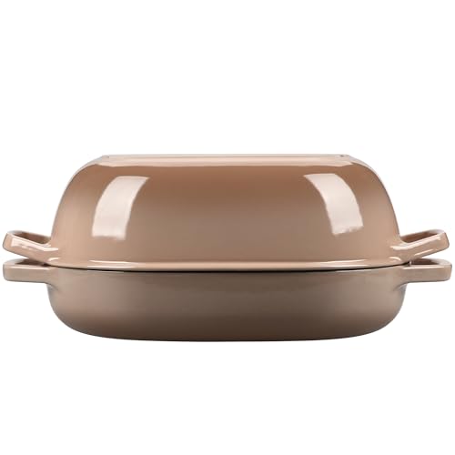 Enameled Cast Iron Oval Dutch Oven Pot with Lid (Mocha / 7 Quart)