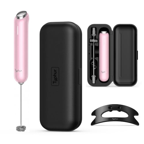 InstaWhisk Electric Milk Frother with Storage Case & Stand (Pink)