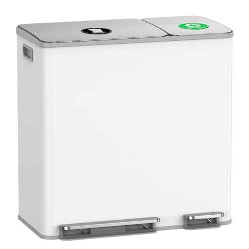 Dual Trash and Recycling Bins for Kitchen (White / 13+6 Gallon)