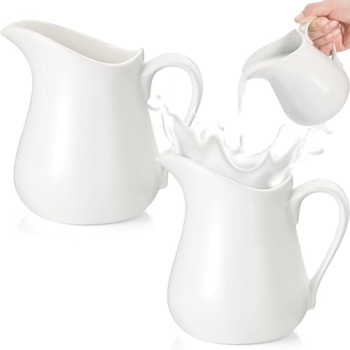 2 Pcs 16 oz Ceramic Creamer Pitcher with Handle (16 oz)