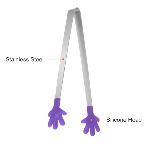 Mini Food Tongs 5.67" Hand Shape Stainless Steel with Silicon Tips Small Cooking Tongs Kitchen Food Tongs Serving Tongs for Cooking Grilling BBQ Barbecue Kitchen (Purple)