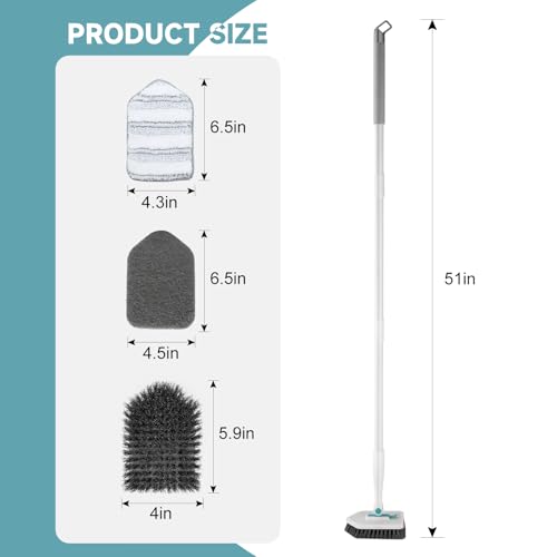 Shower Scrubber with Long Handle (Blue White / 2 pads)