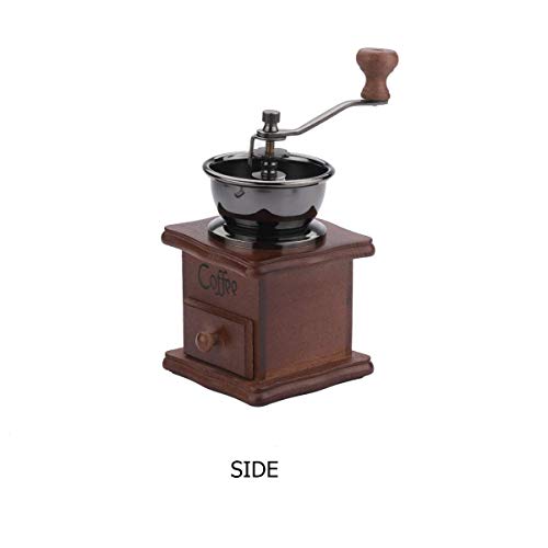 Manual Coffee Grinder Wood Vintage Antique Ceramic Hand Crank Coffee Mill With Adjustable Gear Setting Portable Hand Cleaning Brush Included (Wooden)