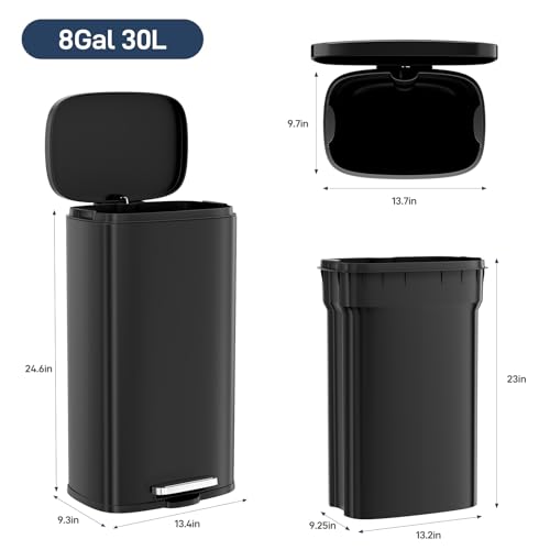 8 Gallon Step Kitchen Trash Can (30L / Black)