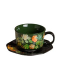 Green Floral Coffee Cup and Saucer Set (Green-9.5oz)