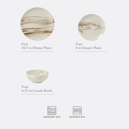 Cloudlight 12 Piece Plates and Bowls Dishes Brown and White (Service for 4 (12pcs) / Brown & White (Cloudlight))