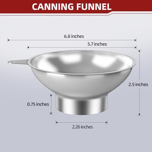 Stainless Steel Metal Canning Funnel with Removable Strainer ((5.7" x 2.26" Mouth with Strainer))