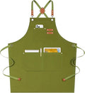 Chef Aprons for Women Men with Oversized Pockets (Army Green)