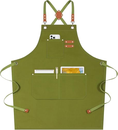Chef Aprons for Women Men with Oversized Pockets (Army Green)