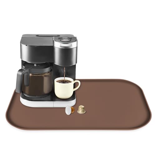 Silicone Coffee Maker Mat with Lip for Countertops (Brown / 24'' x 16'')