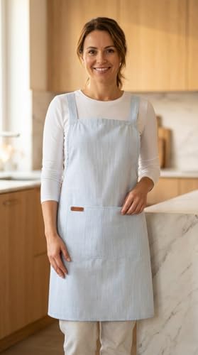 Aprons for Women with Pockets (Light Blue)