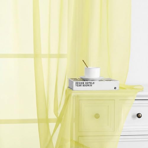 Sheer Curtains 108 Inch Length 2 Panels Set (Light Yellow / 42"W x 108"L (Pack of 2))
