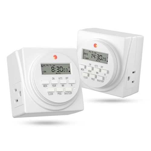 Indoor 7 Day Programmable Digital Timer Outlet (3-Prong,2-Pack)