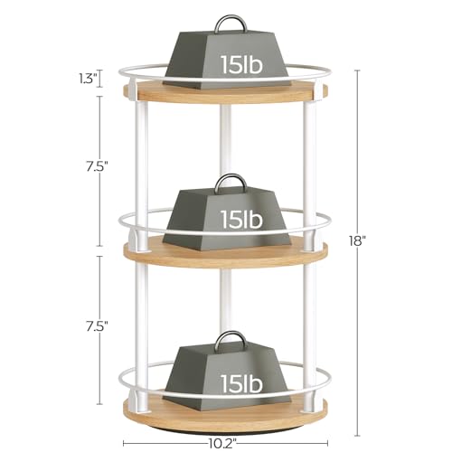 3 Tier Lazy Susan Organizer (10.2"L x 10.2"W x 18"H / White + Natural)