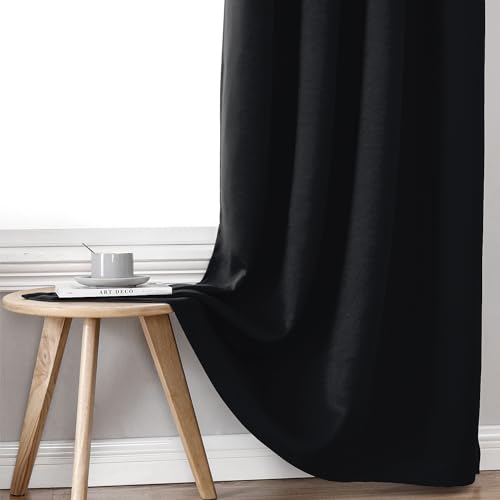 100% Blackout Curtains for Bedroom 108 Inches Long 2 Panels Set (52"W x 108"L (Pack of 2) / Black)