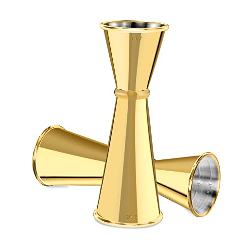 Double Cocktail Jigger for Bartending (Rolled Edge-1oz/2oz-1PC / Gold)