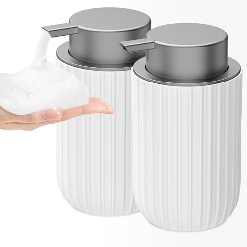 Ceramic Foaming Soap Dispenser (Matte White Silver-2pack)
