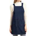 Aprons for Women with Pockets Unisex Comfort Cross Back No Tie Cotton Linen Apron Pinafore for Cooking Painting Floral Arrangement Gardening Cleaning Navy (Navy / Medium)