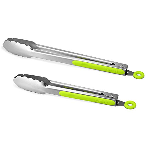Premium 304 Stainless Steel Tongs Set (9" & 12" / Green)