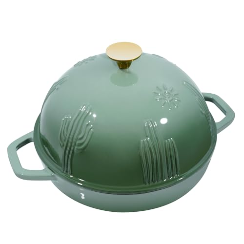 Bread Oven Cast Iron Bread Dutch Oven with Cloche Lid for Bread Baking Green Enameled Cast Iron Bread Oven with Dome Lid for Sourdough (Green / 9.8 Inches)