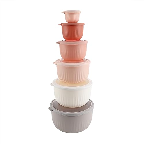 Prep Bowls with Lids (Grey/Pink / 12 Piece Set - Deep Bowls)