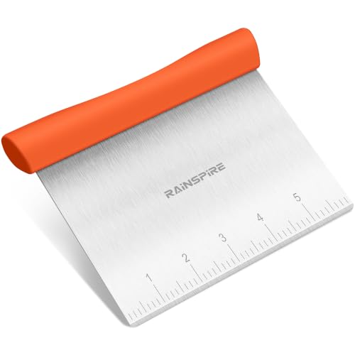 Multi Purpose Stainless Steel Bench Scraper Dough Blender & Pastry Cutter (Orange)