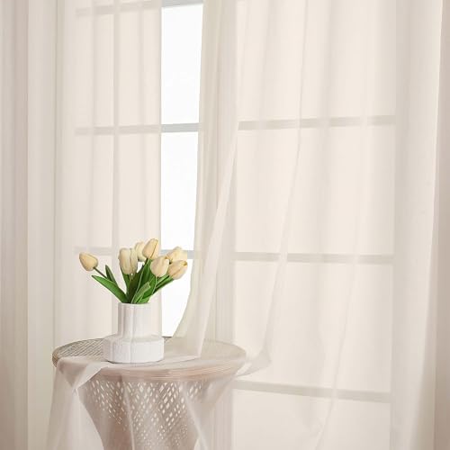 Cream Sheer Curtains 48 Inch Long (Cream / 42"W x 48"L (Pack of 2))