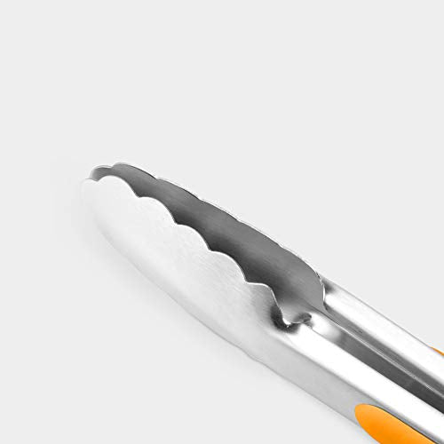 304 Stainless Steel Locking Kitchen Tongs (9" & 9" & 12" & 12" / Orange)