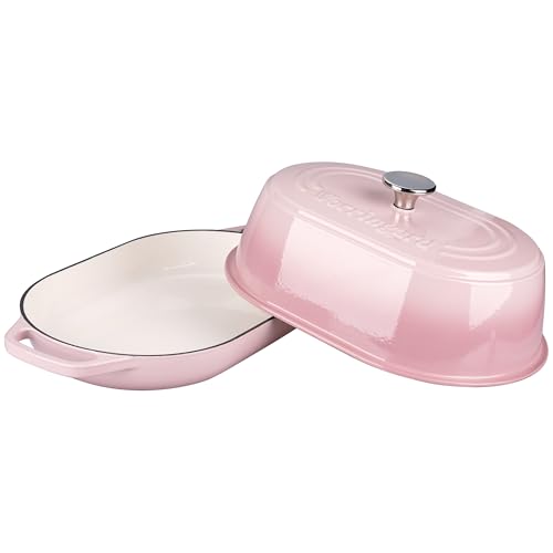 Enameled Cast Iron Dutch Oven Pot with Dome Lid (Pink)