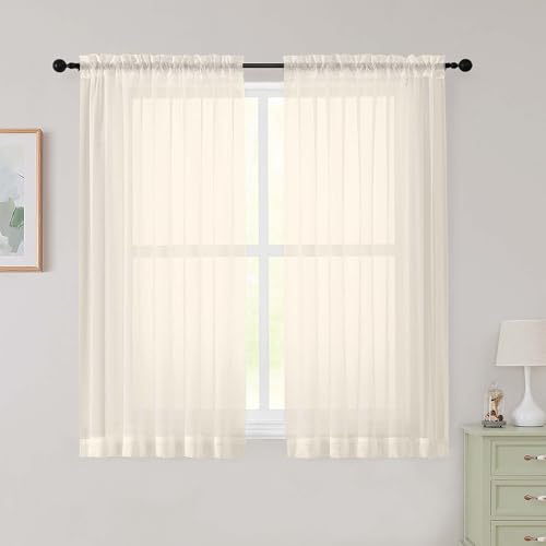 Cream Sheer Curtains for Bedroom Living Room 54 Inch Length 2 Panels Set (Cream / 42"W x 54"L (Pack of 2))
