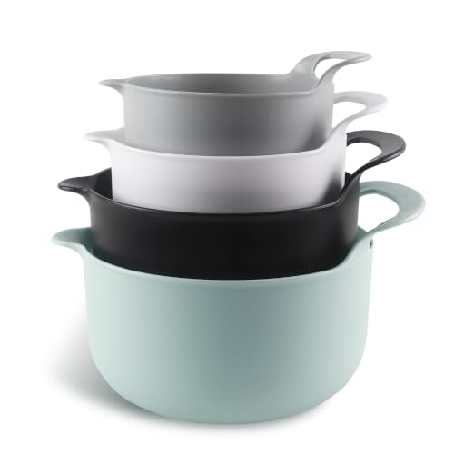 Nesting Plastic Mixing Bowl Set with Pour Spouts and Handles (Mint / 4 Piece Non-Slip)