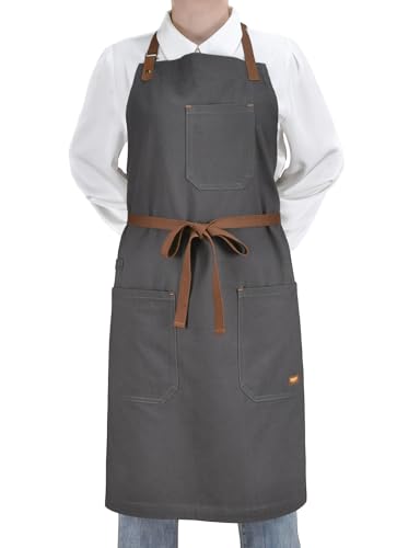 Cooking Apron for Men Women with Pockets & Towel Loop (Dark Grey)