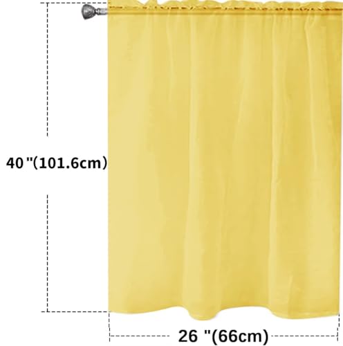 Basic Rod Pocket Sheer Voile Window Curtain Panels Yellow 1 Pair 2 Panels 26 Width 40 Inch Long for Kitchen Bedroom Children Living Room Yard（Yellow (Yellow / 26"W x 40"L (Pack of 2))