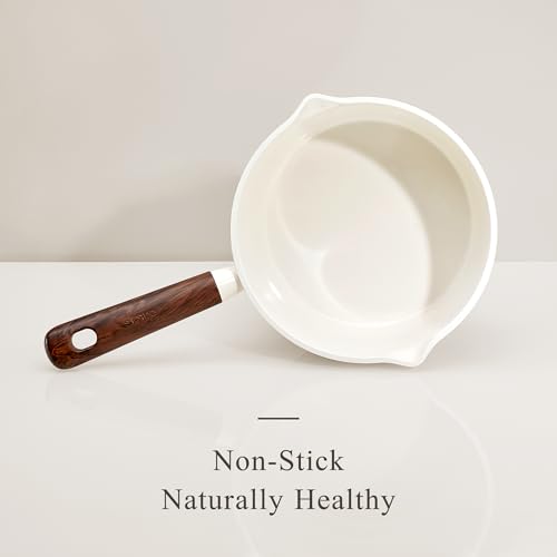 2QT & 3QT Sauce Pan Sets with Lid & Ladle Ceramic Nonstick Pot Set Non Toxic Saucepan Small Kitchen Cooking Pots (White)